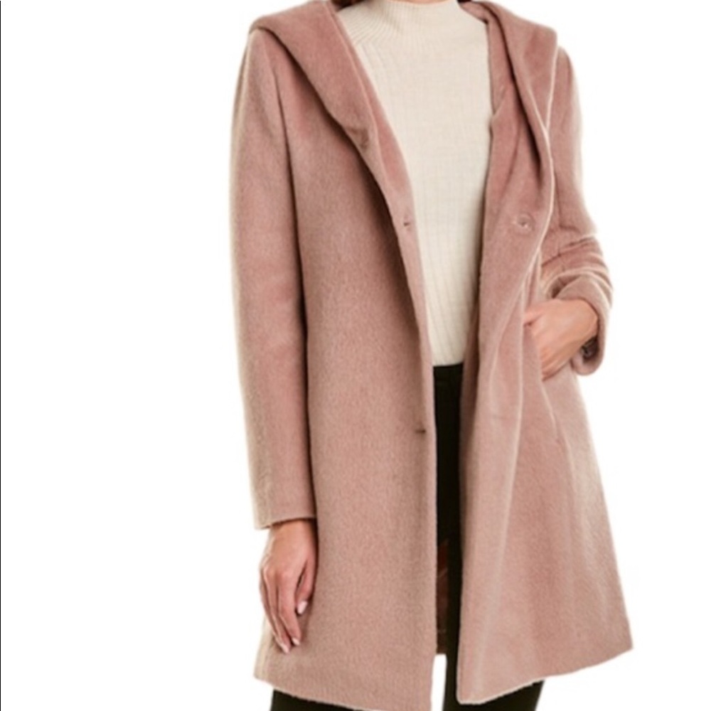COLE HAAN Wool Alpaca Blush Pink Asymmetric Hooded Coat 10 NWT SRP $580 - Picture 4 of 15